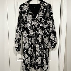 Floral Black and White Wrap Dress